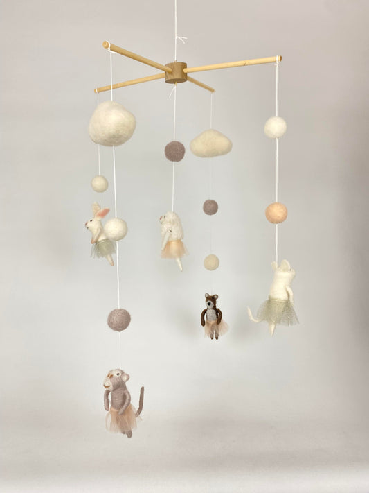 Sängmobil med ulldjur