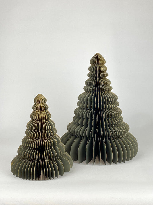 Dekorationsgran olivgrön/guld papper stor