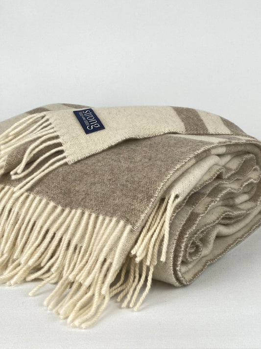 Pläd i italiensk lammull Randig Beige/Cremevit