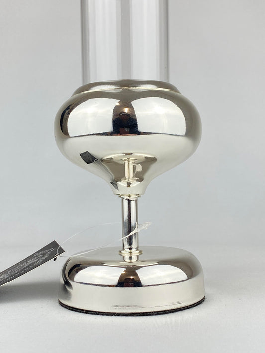 Ljuslykta för värmeljus med stormglas silverfärgad