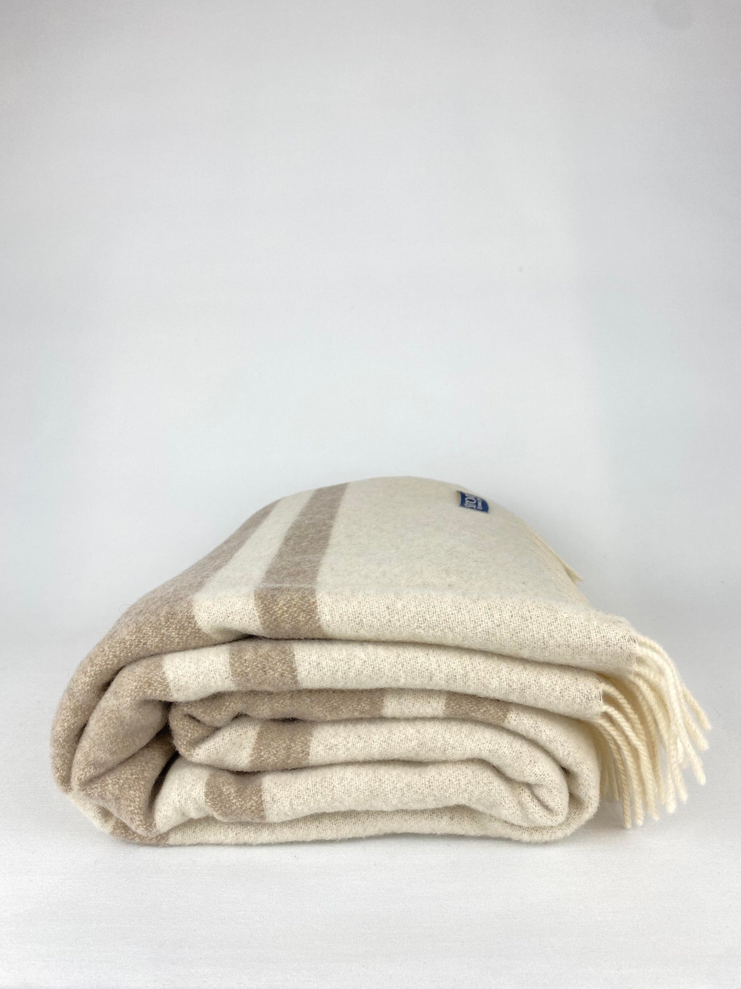 Pläd i italiensk lammull Randig Beige/Cremevit