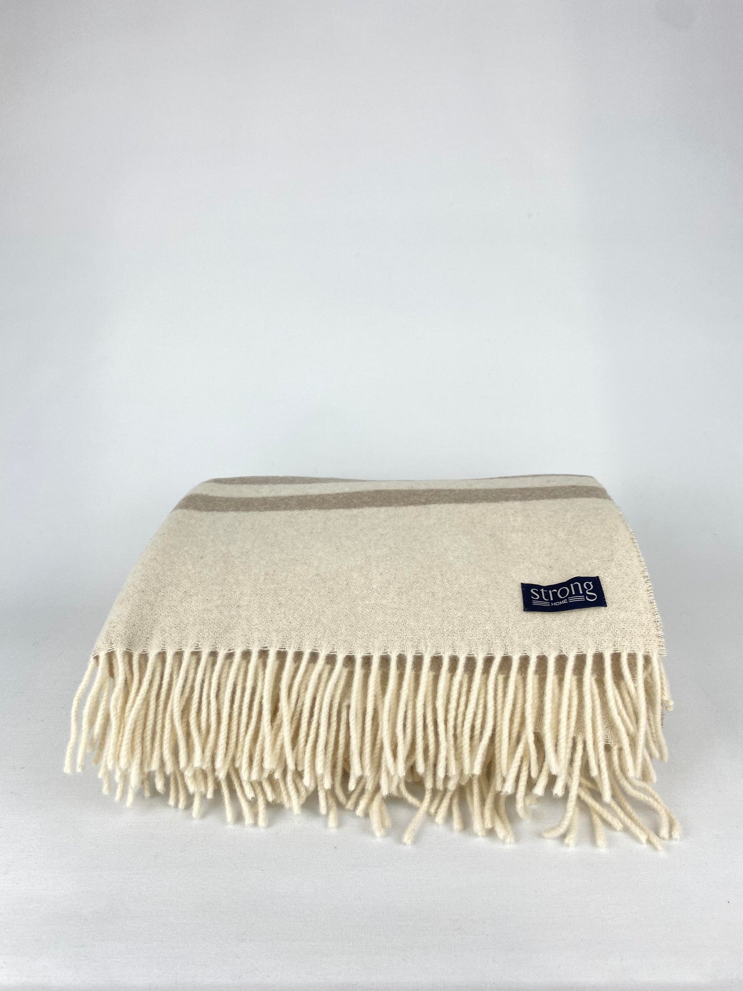 Pläd i italiensk lammull Randig Beige/Cremevit