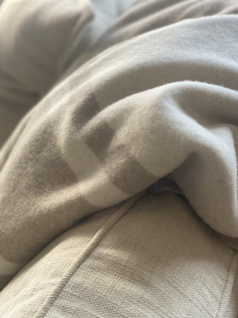Pläd i italiensk lammull Randig Beige/Cremevit