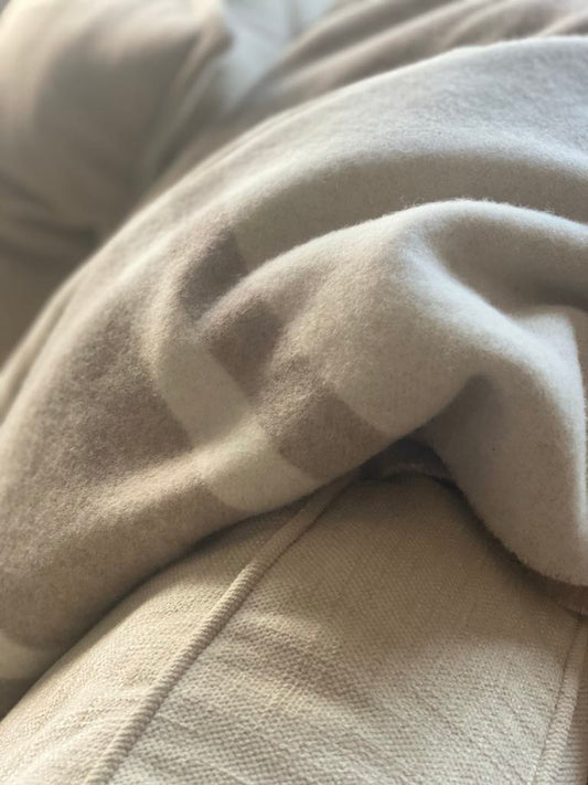 Pläd i italiensk lammull Randig Beige/Cremevit