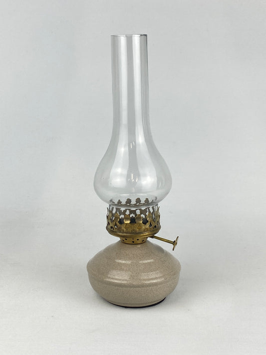 Ljuslykta beige emalj/glas/antikmässing