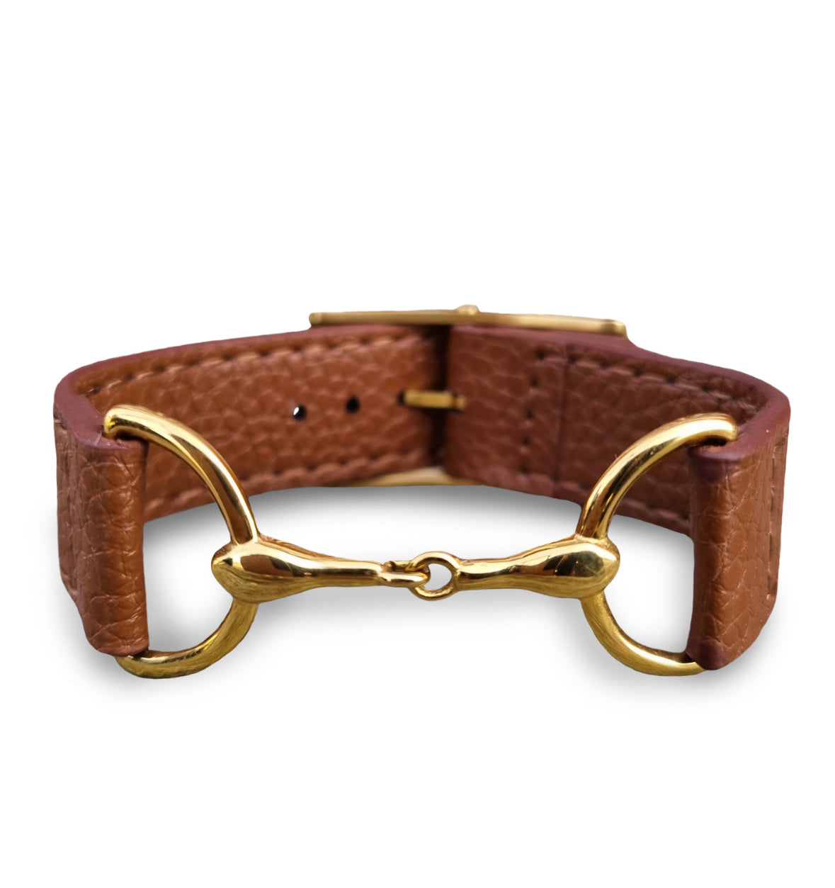 Armband tvådelat bett guldpläterat rostfritt stål & brunt läder