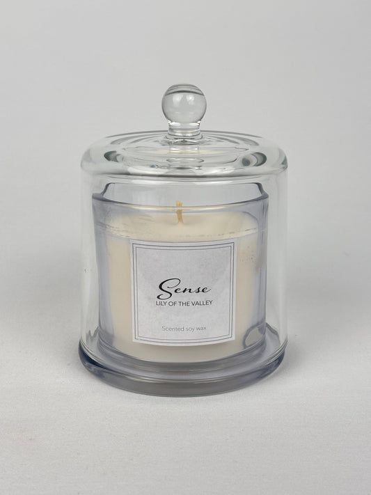 Doftljus med glaskupa liljekonvalj