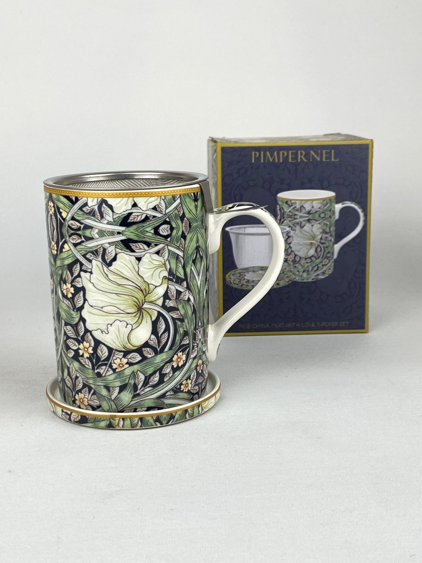 Tekopp med lock/fat och tesil - William Morris Pimpernel