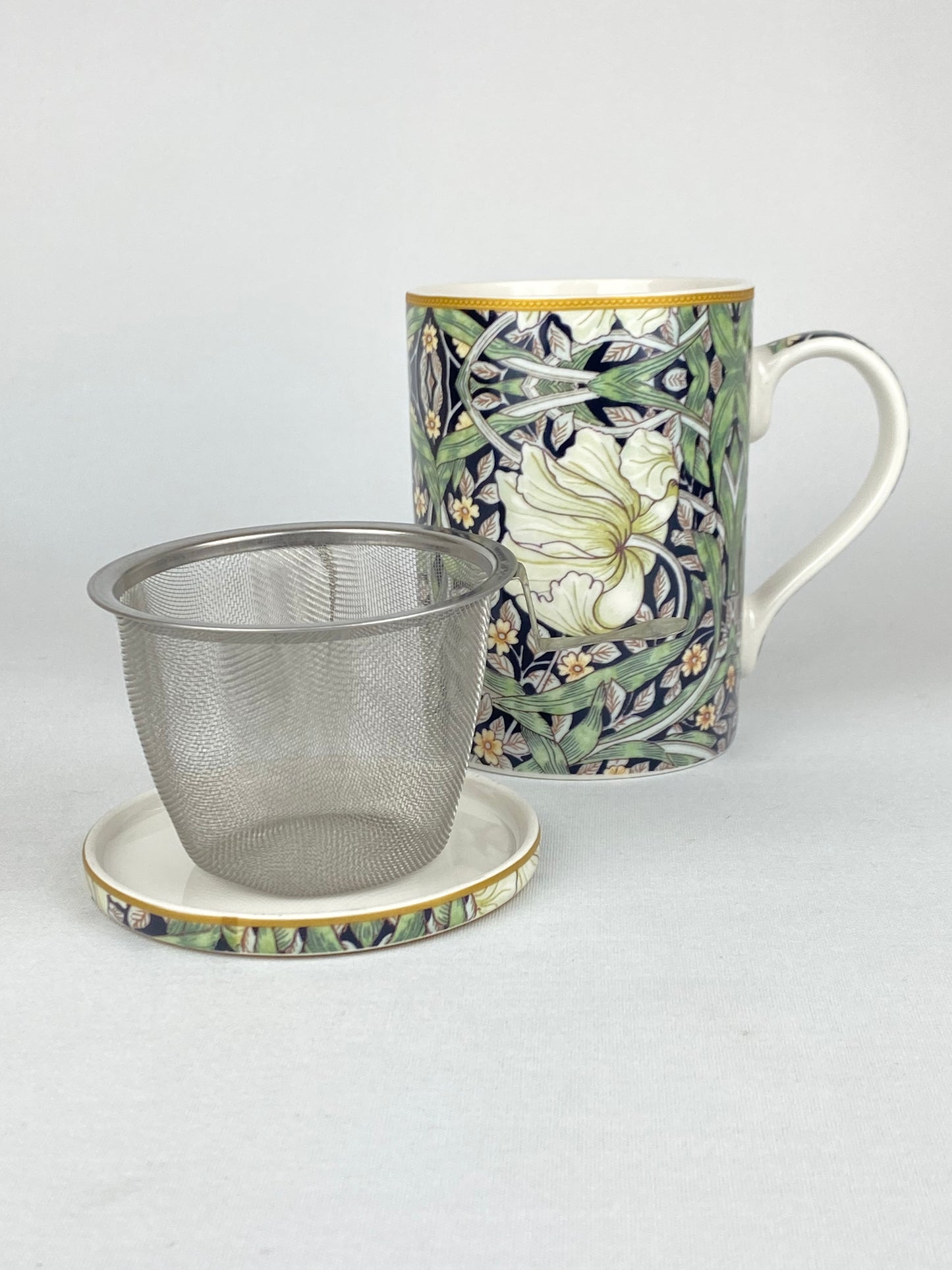 Tekopp med lock/fat och tesil - William Morris Pimpernel