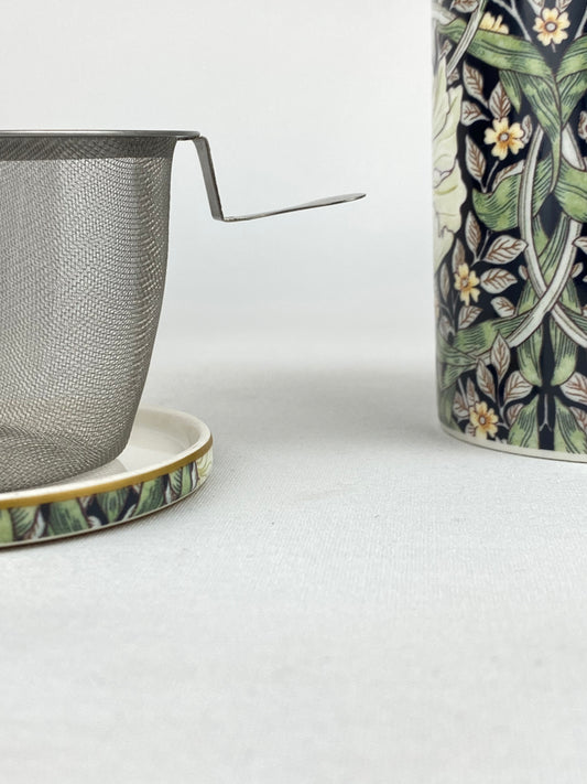 Tekopp med lock/fat och tesil - William Morris Pimpernel