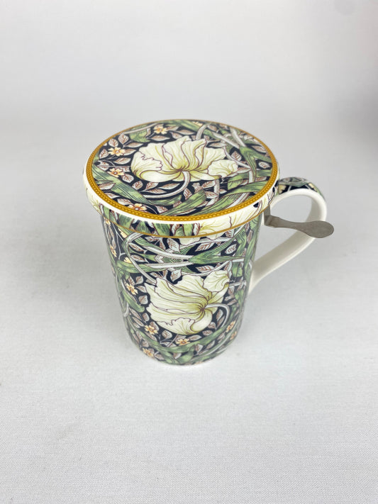 Tekopp med lock/fat och tesil - William Morris Pimpernel