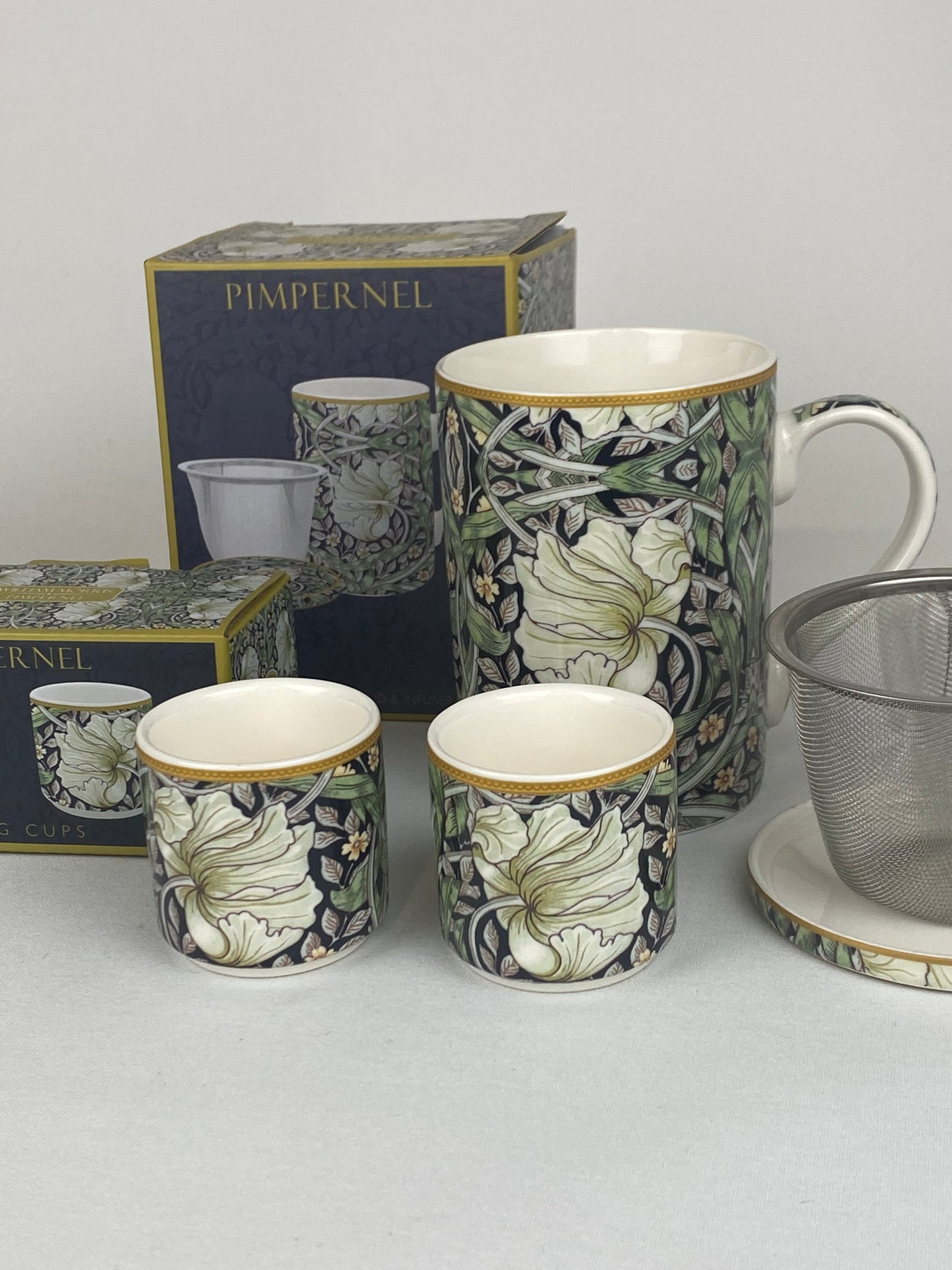 Tekopp med lock/fat och tesil - William Morris Pimpernel