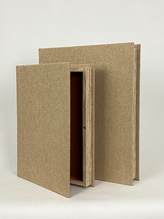 Boklåda linnestruktur beige liten