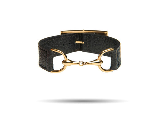 Armband tvådelat bett guldpläterat rostfritt stål & svart läder
